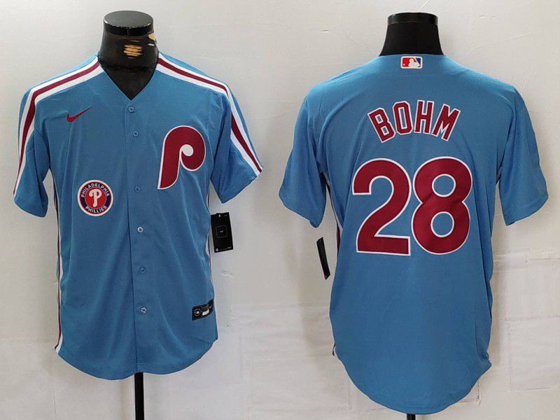 Men Philadelphia Phillies #28 Bohm Blue Throwback 2024 Nike MLB Jersey style 2